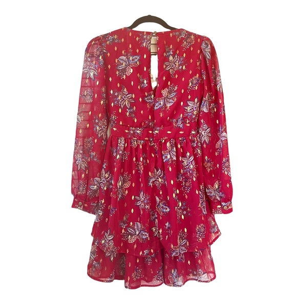 NWT! Mi Ami V-neck Balloon Long Sleeve Flowy Burgundy Mini Dress Size XXS - Picture 2 of 13